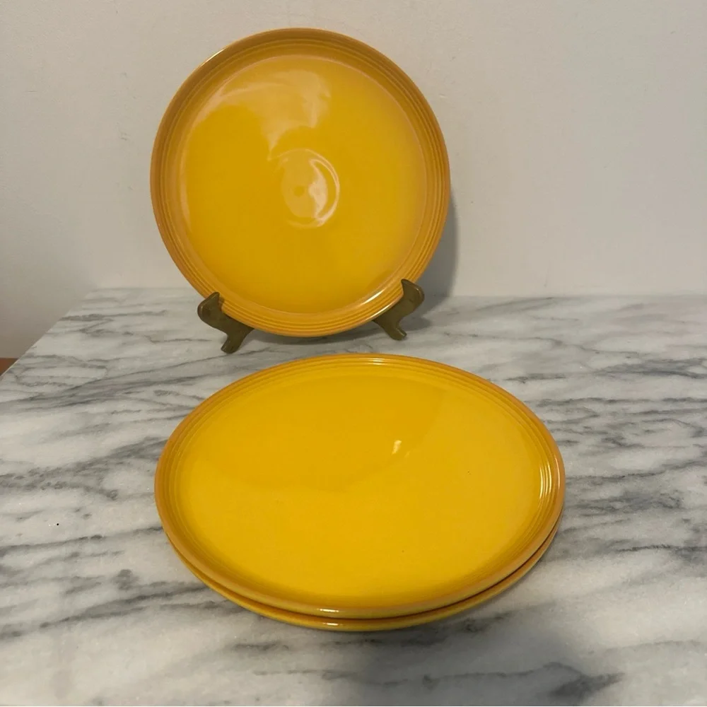 Set of Three le Creuset Yellow lunch Plates NEW NWT